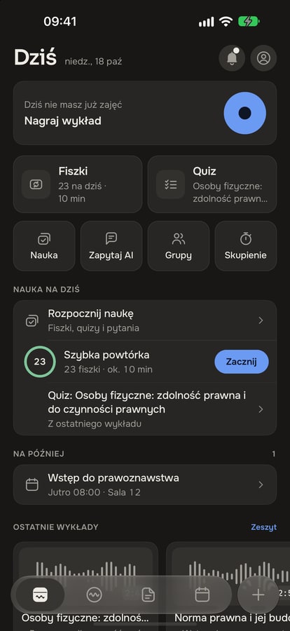 Ekran Dziś w ciemnym motywie