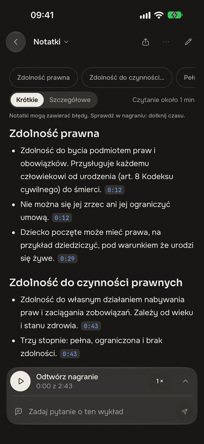 Notatka w ciemnym motywie