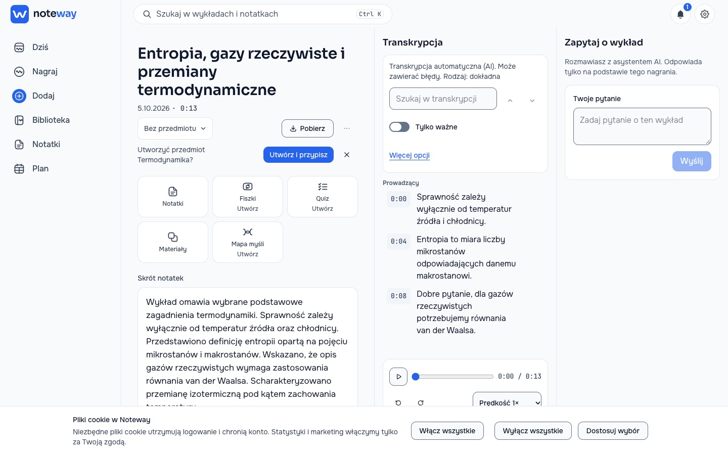 Wykład w aplikacji web Noteway